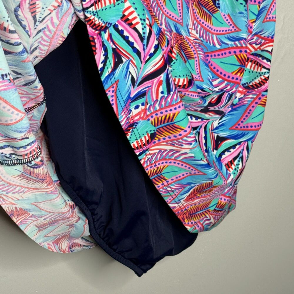 Swim Solutions Womens One Piece Bathing Suit 12 Pink Blue Tropical Tiered Resort - Picture 12 of 12